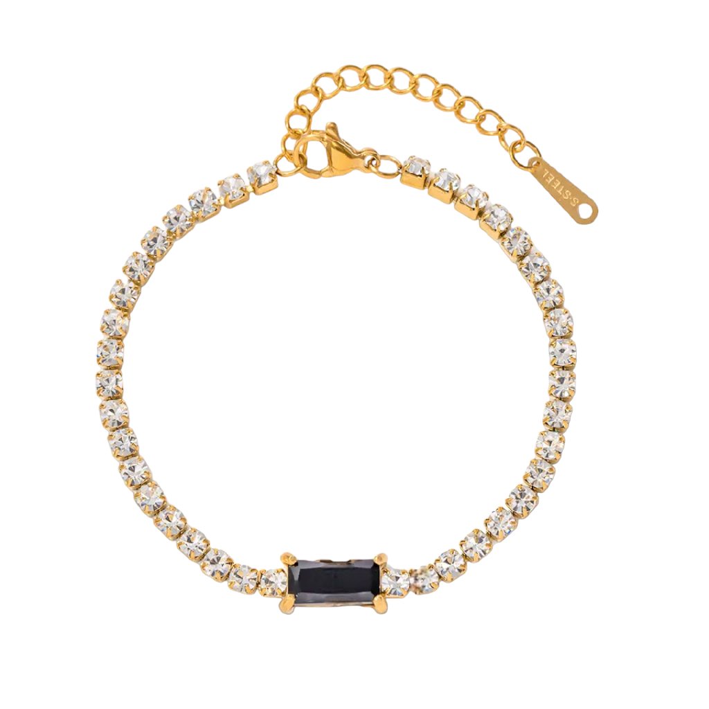 Sparkling Elegance 18K Gold Plated Tennis Bracelet - Jewelry - Yiwu J & D - Cubic Zirconia - new - SSTEEL-0068-BLA-BRC