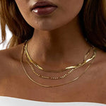 Stainless Steel Flat Snake Herringbone Chain Three Layer Figaro Chains Necklace - Jewelry - EM Accessories - new - Stainless Steel -