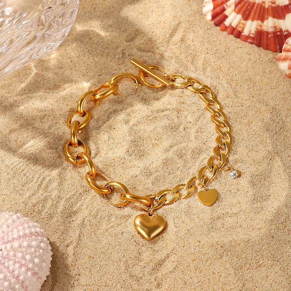 Stainless Steel Woman's Bracelet, Heart Shaped 18K gold plated - Jewelry - EM Accessories - new - Stainless Steel -