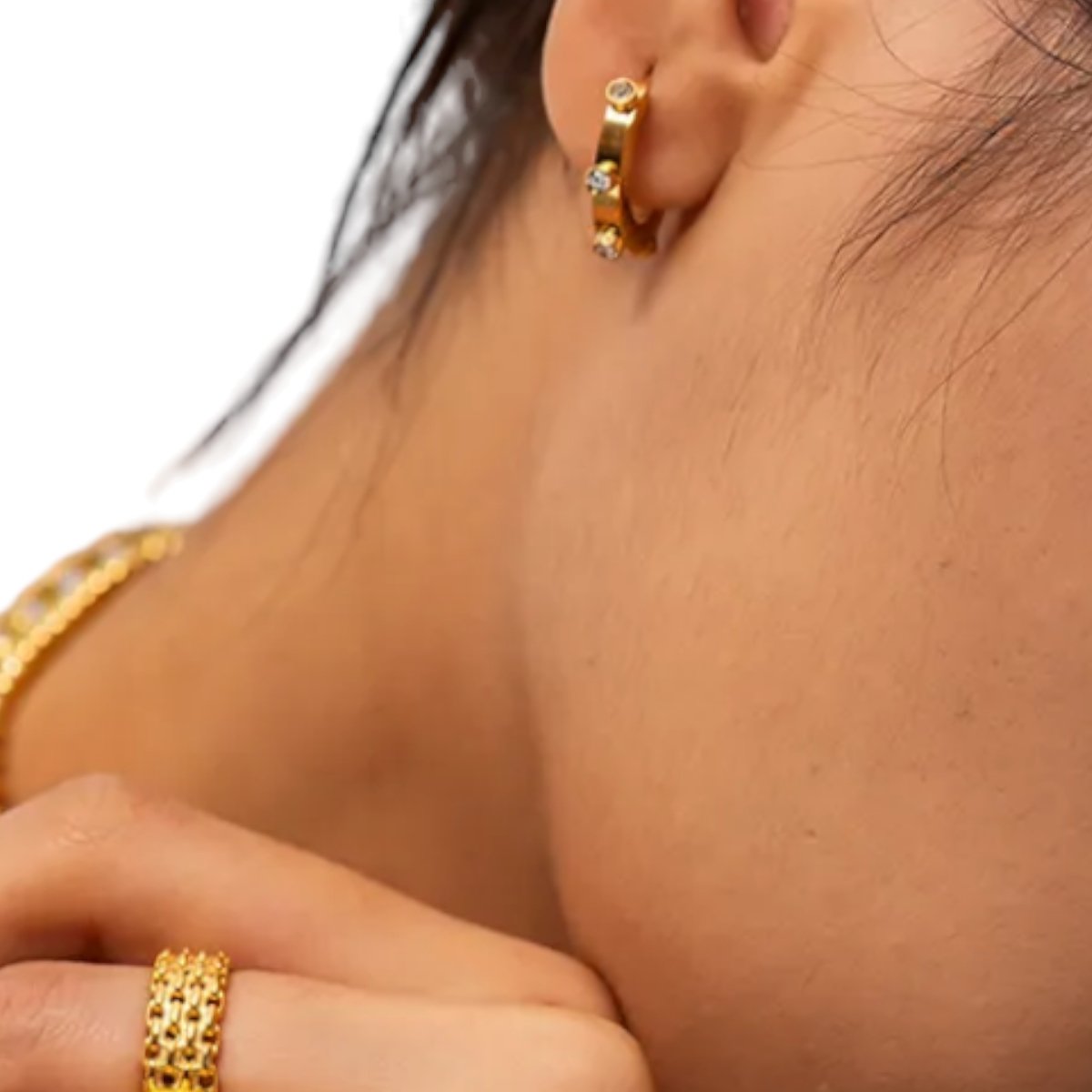 Women's J-Hoops Earrings With Zircons - Jewelry - EM Accessories - new - Stainless Steel - SSTEEL-0027-CLE-EAR
