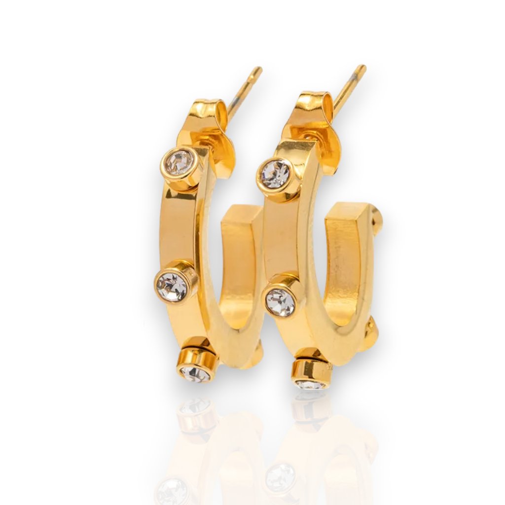 Women's J-Hoops Earrings With Zircons - Jewelry - EM Accessories - new - Stainless Steel - SSTEEL-0027-CLE-EAR