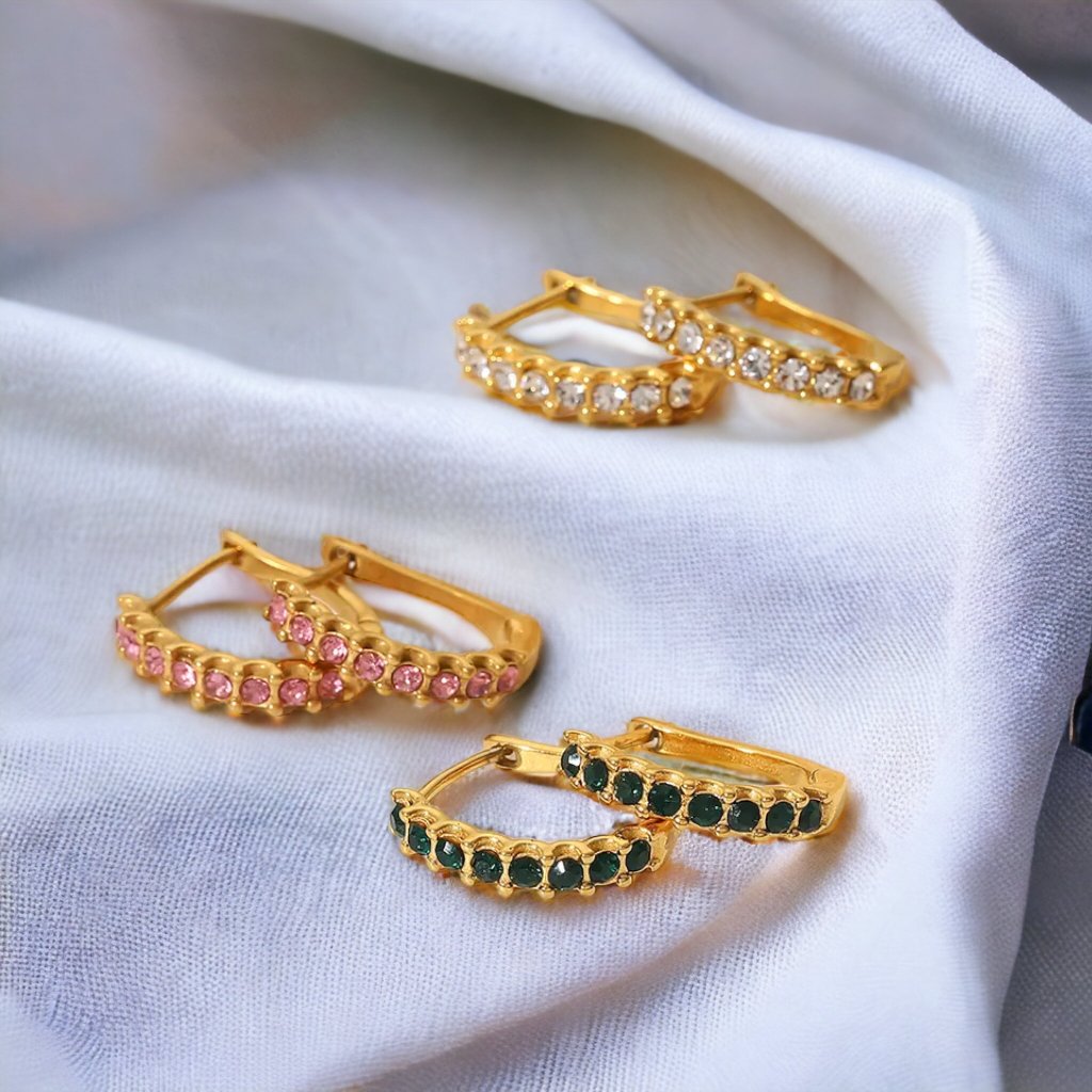 Women's U-Hoops Earrings With Zircons - Jewelry - EM Accessories - new - Stainless Steel - SSTEEL-0030-GRE-EAR