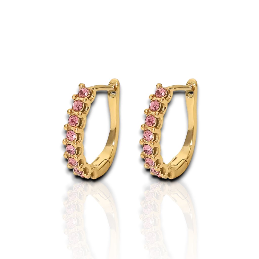 Women's U-Hoops Earrings With Zircons - Jewelry - EM Accessories - new - Stainless Steel - SSTEEL-0030-ROS-EAR